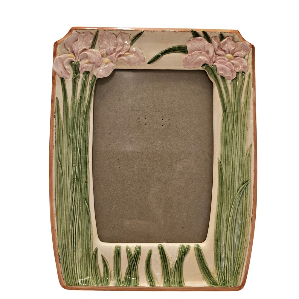 Terragrafics Ceramic Pink Iris Floral Vintage Picture Frame Art Nouveau 4x6